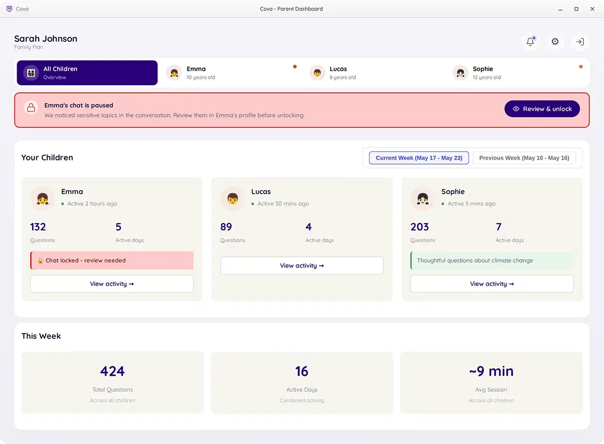 Parent dashboard